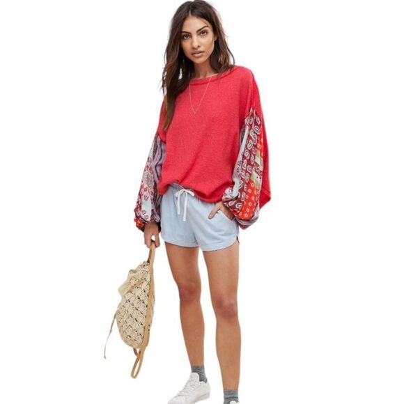 Free people we the free blossom long sleeve red - Picture 1 of 7